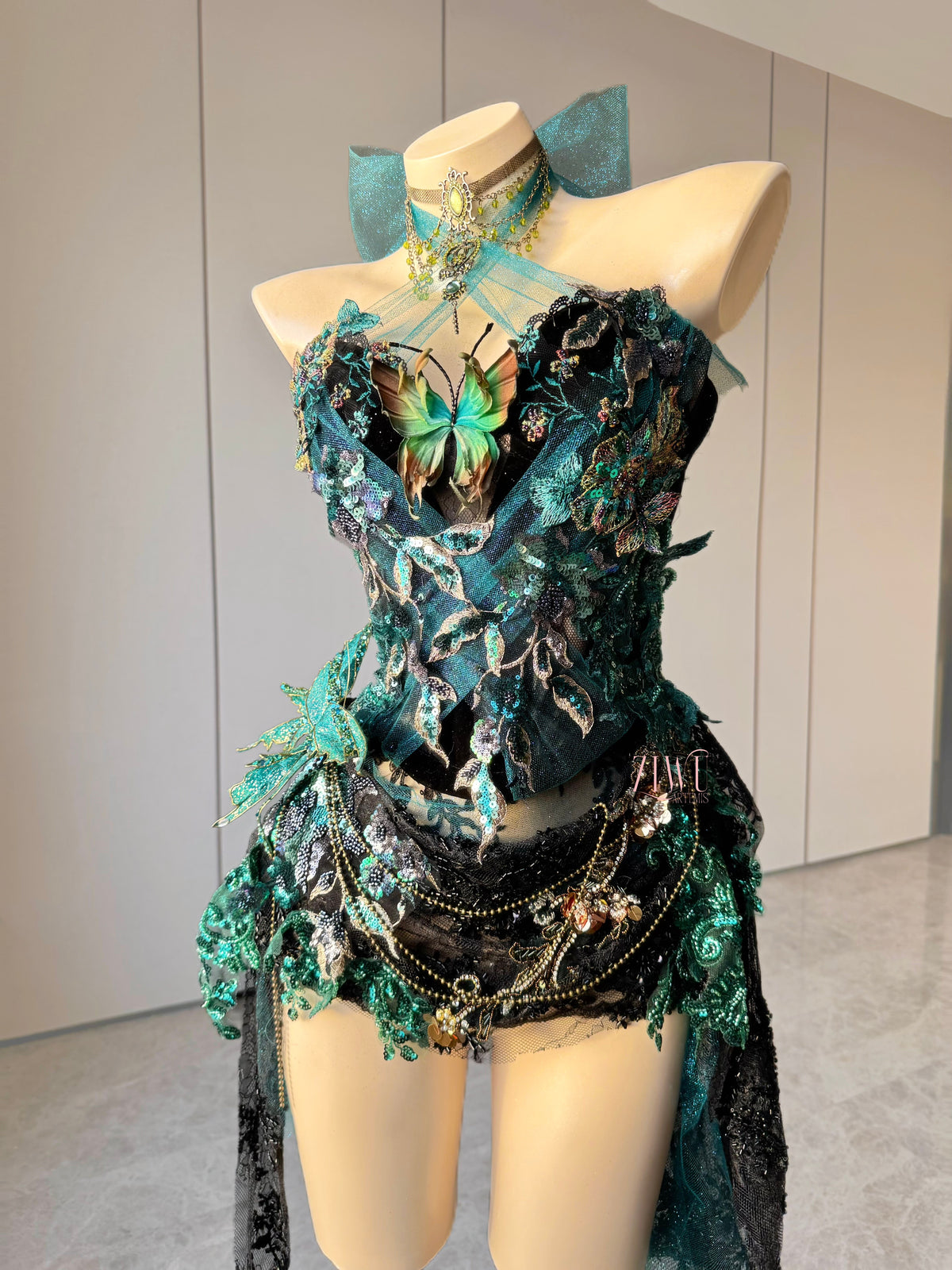 ZIWU ARTEMIS TEAL BUTTERFLY FOREST WRAP DRESS COSTUME PATENT-PROTECTED