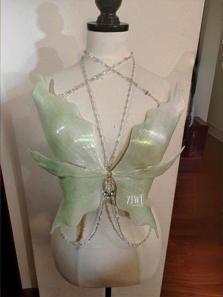 ZIWU ARTEMIS LIGHT GREEN PEARL GLOSSY RESIN MERMAID CORSET BRA TOP COSPLAY COSTUME PATENT-PROTECTED