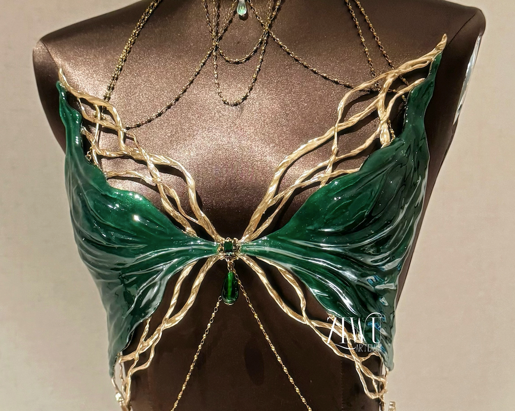 ZIWU ARTEMIS GREEN ELF RESIN PORCELAIN MERMAID CORSET BRA TOP COSPLAY COSTUME PATENT-PROTECTED