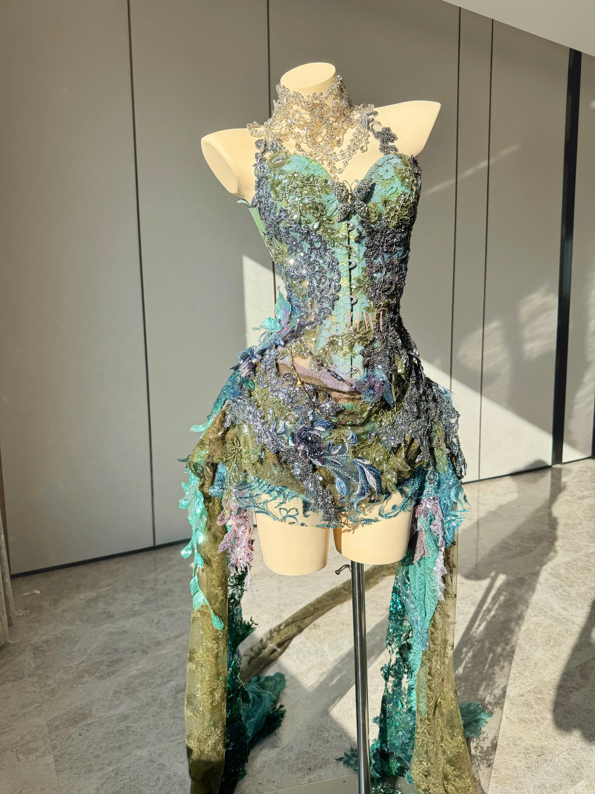 ZIWU ARTEMIS WOODLAND IRIS EMBROIDERED WRAP DRESS COSTUME PATENT-PROTECTED