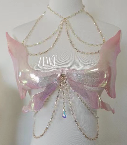 ZIWU ARTEMIS PINK SHIMMERING ANGEL WINGS RESIN MERMAID CORSET BRA TOP COSPLAY COSTUME PATENT-PROTECTED